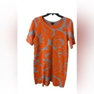 Ann Taylor Orange and Gray Floral Knit Dress